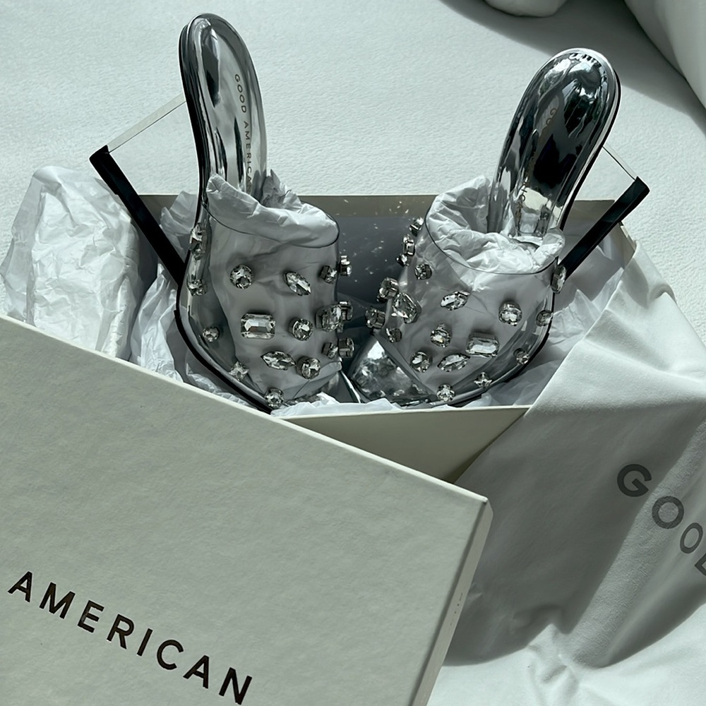 GOOD AMERICAN JEWELED WEDGE HEEL COLOR GLASS SIZE 8.5 NEW SOLD OUT